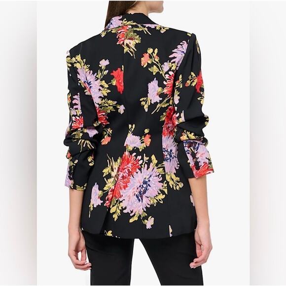 Cinq à Sept Cheyenne Chrysanthemum Scrunched Floral Print Designer Blazer Size 8 - Picture 2 of 16